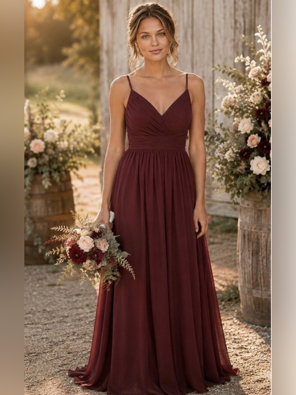 Romantic Beaded Open Back Formal Maxi Dress Burgundy Renz NWT Size S Unmarked